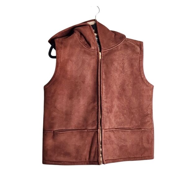 LRL brown suede vest sherpa lined zip Western Cowgirl Ranch Barn cabincore L - Picture 1 of 4